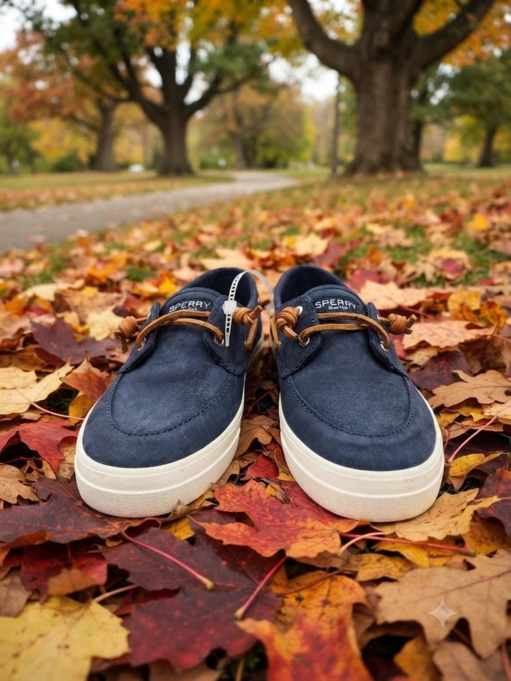 Sperry Navy Suede Women’s Casual Top slider with Tan Laces